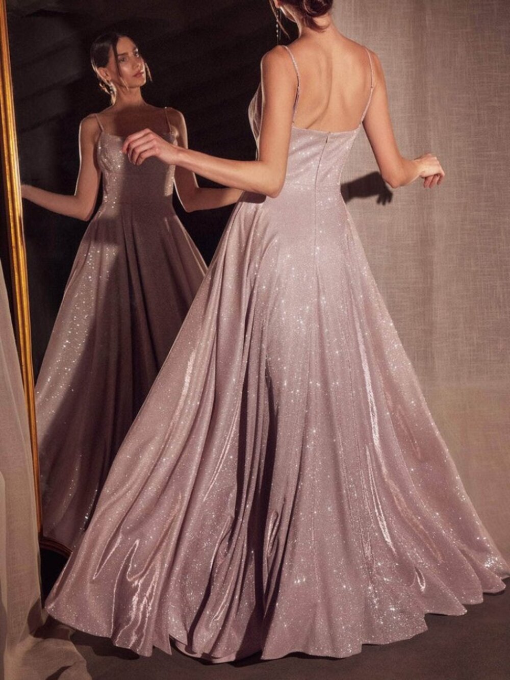 NWT Amoris by Ladivine T213 Glitter-Dusted Prom Dress Dusty Rose size Small - Picture 2 of 7